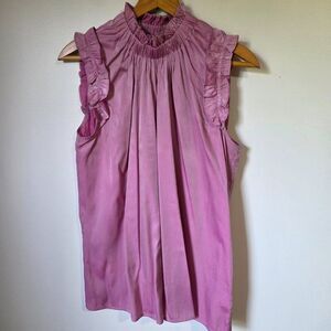 EUC DOE & RAE PINK IRIDESCENT LOOK MOCK NECK SHIRRED SLEEVELESS TOP SIZE L